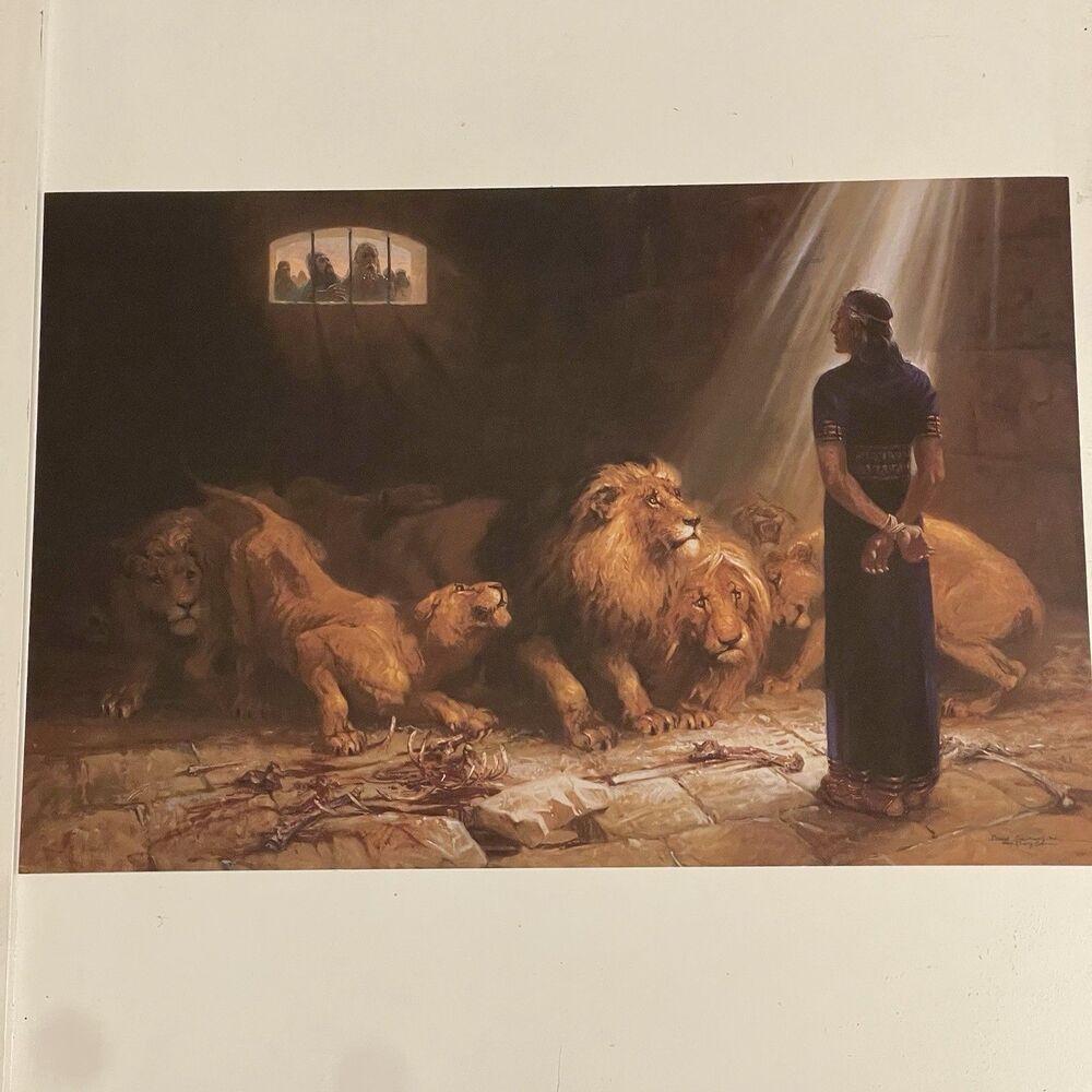 Daniel In The Lions Den 18x12 Print Vintage Lithograph Art Daniel 6:21-22